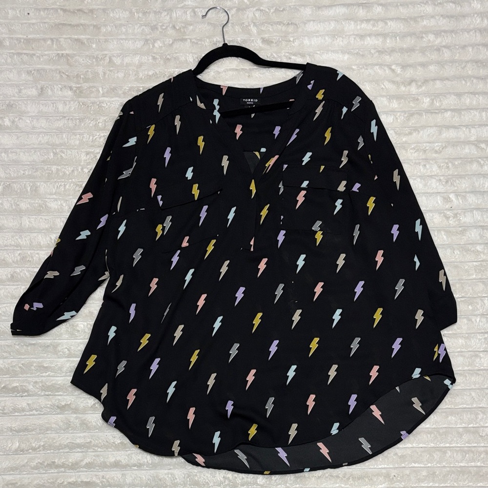Torrid Black Top with Multicolor Lightning Bolts